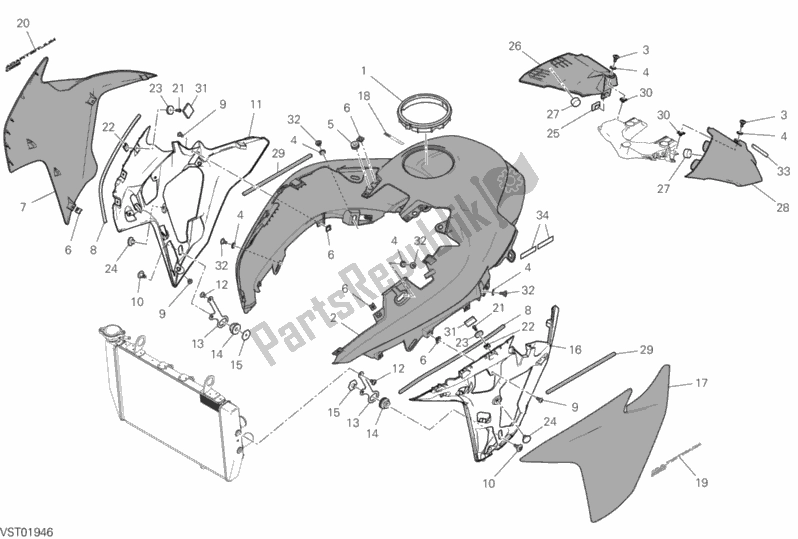 All parts for the 34a - Fairing of the Ducati Multistrada 950 USA 2019